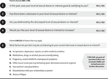 5 questions on the Decreased Sexual Desire Screener (DSDS).